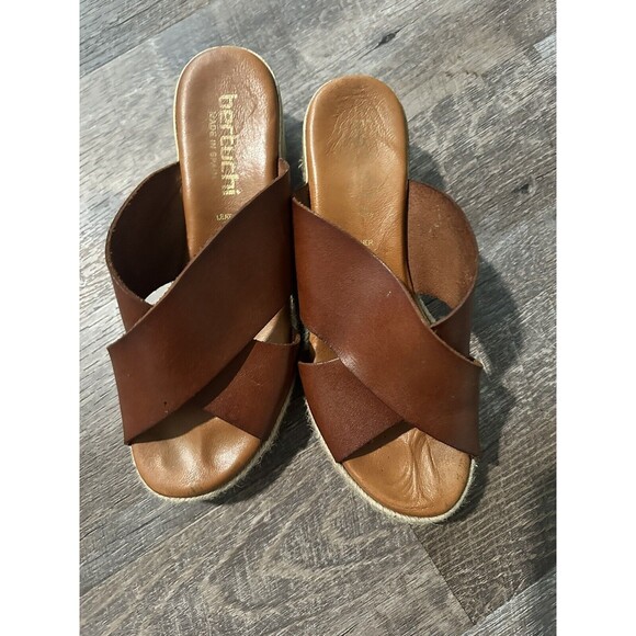 Women's Bertuchi crossband Sandals Leather Slip On Wedge  US 8 EU 39 Spain New - Picture 4 of 4
